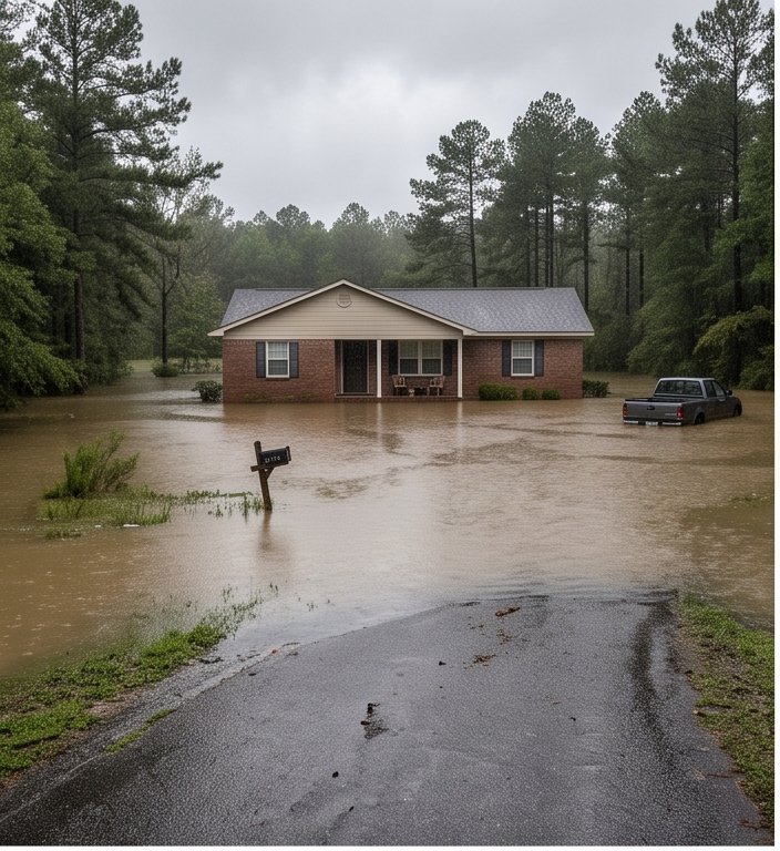 Storm flooded house near Buford Georgia